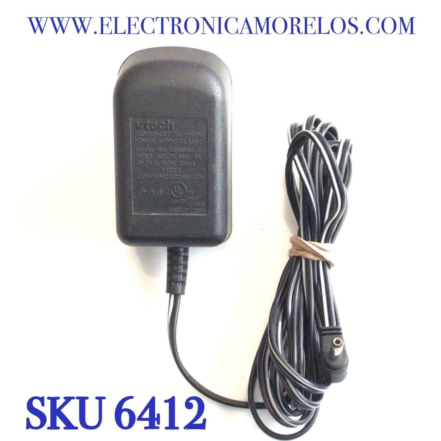 CARGADOR / ADAPTADOR DE FUENTE DE ALIMENTACION VTECH / VCA-VCD / NUMERO DE PARTE U090020D12 / ENTRADA VCA 117V 60HZ 4W / SALIDA VCD 9V 200MA / MODELO U090020D12